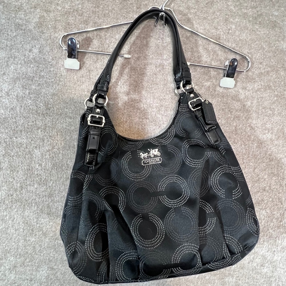 Coach Shoulder Bag Women Black Optic Dot Signature Logo Hobo F16501 READ